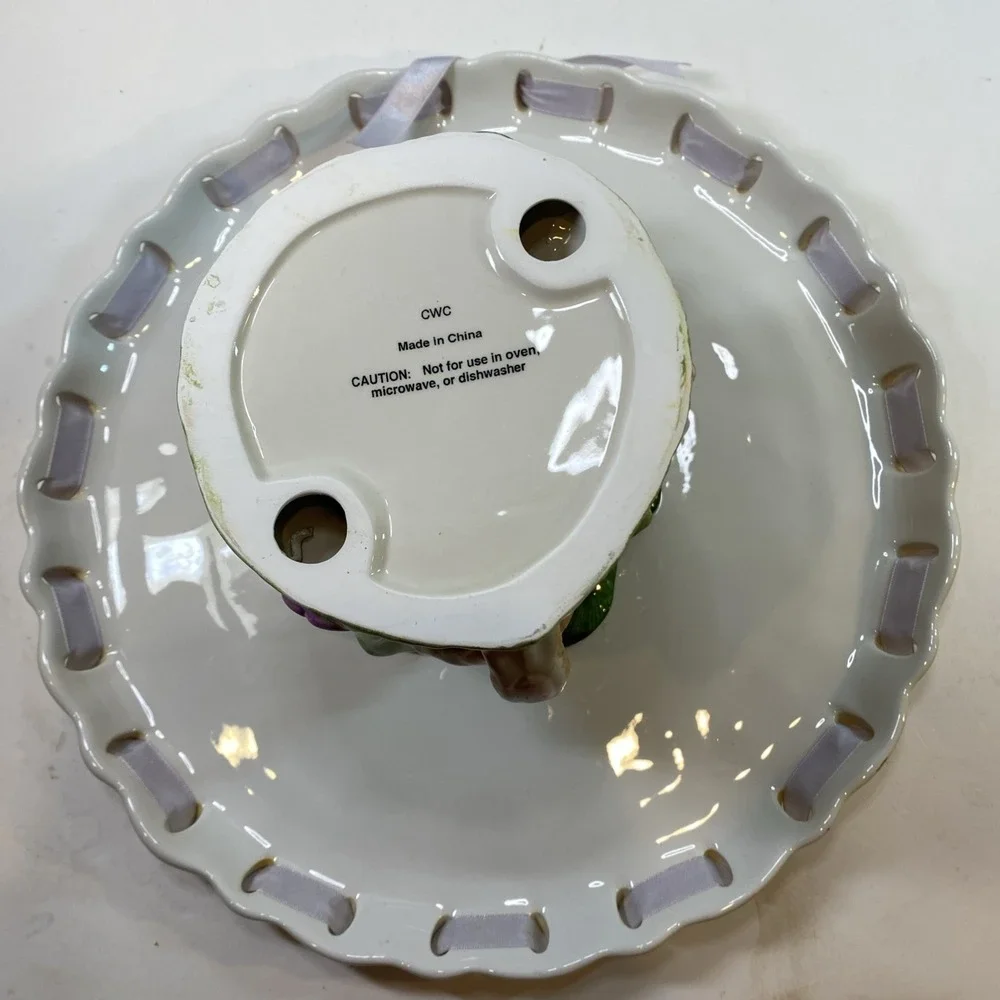 Cake Pie Plate Stand‎ With Little Rabbit In The Cabbage Patch Easter 13